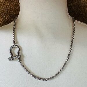 Chunky Silver Plated Chain Necklace with Horseshoe Clasp